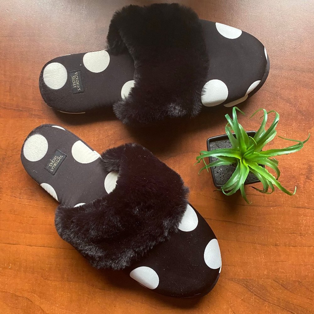 Polka Dot Slip-on Flat Plush Slippers Size S